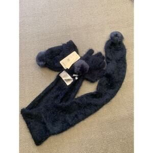 Mayoral Kids 4-6 Blue 3 in 1 Set  Fuzzy Pompom Hat‎ Scarf Mitten New